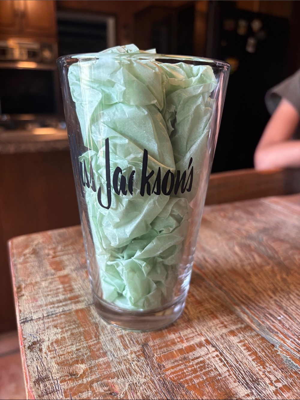 Custom Script Logo Clear Glass Tumbler with Mint Green Accent